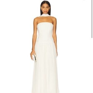 LPA Strapless White Chiffon Maxi Dress Size Small